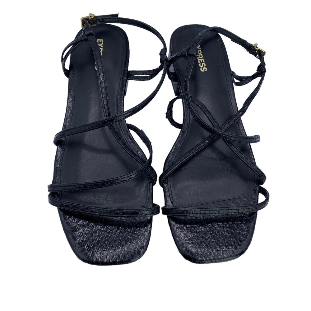 Express Women's Black Faux Leather Open Toe Strappy Buckled Sandals Size 7